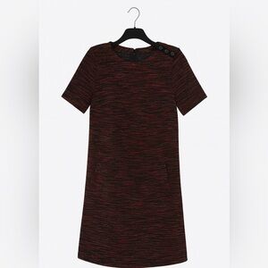 LOFT Red Black Shift Dress Sz S | Textured | Pockets | Classic & Versatile
